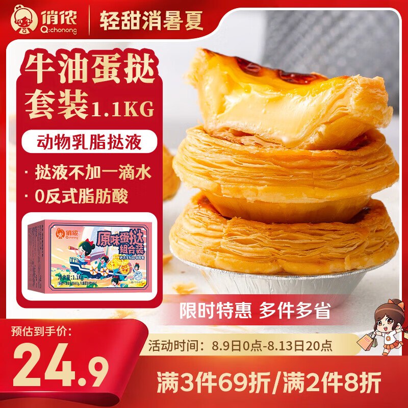 地区价搜标题或关键字，得限时卷俏侬 蛋挞套装1.1kg 挞液500g+挞皮30只2首单，凑后6.95