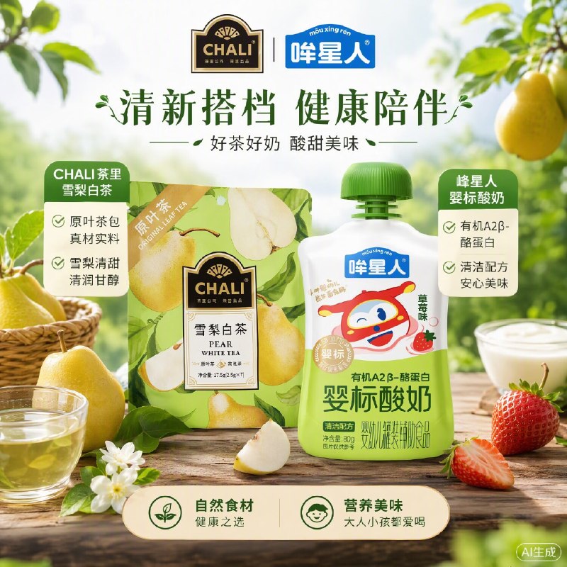试用CHALI雪梨白茶17.5g×哞星人A2β儿童酸奶80g