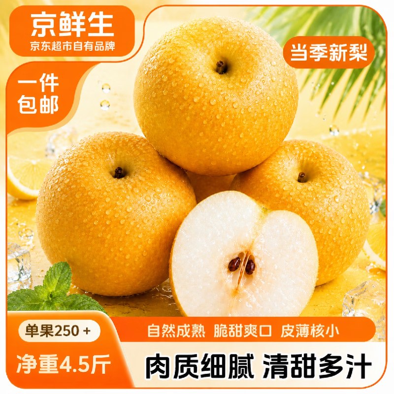 自营京鲜生 安徽砀山新玉梨净重4.5斤 单果250g+